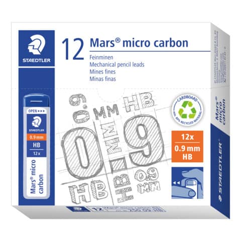 Mine sottili Staedtler Mars micro carbon 250 HB 0,9 mm confezione da 12 pezzi - 250 09-HB